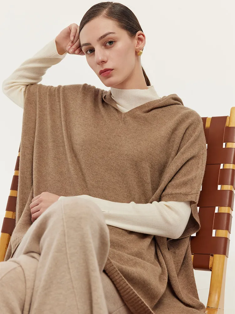 100% Cashmere Hooded Poncho Sweater