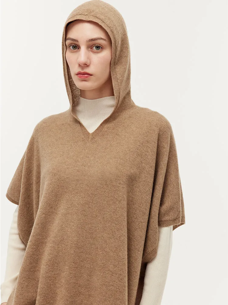 100% Cashmere Hooded Poncho Sweater