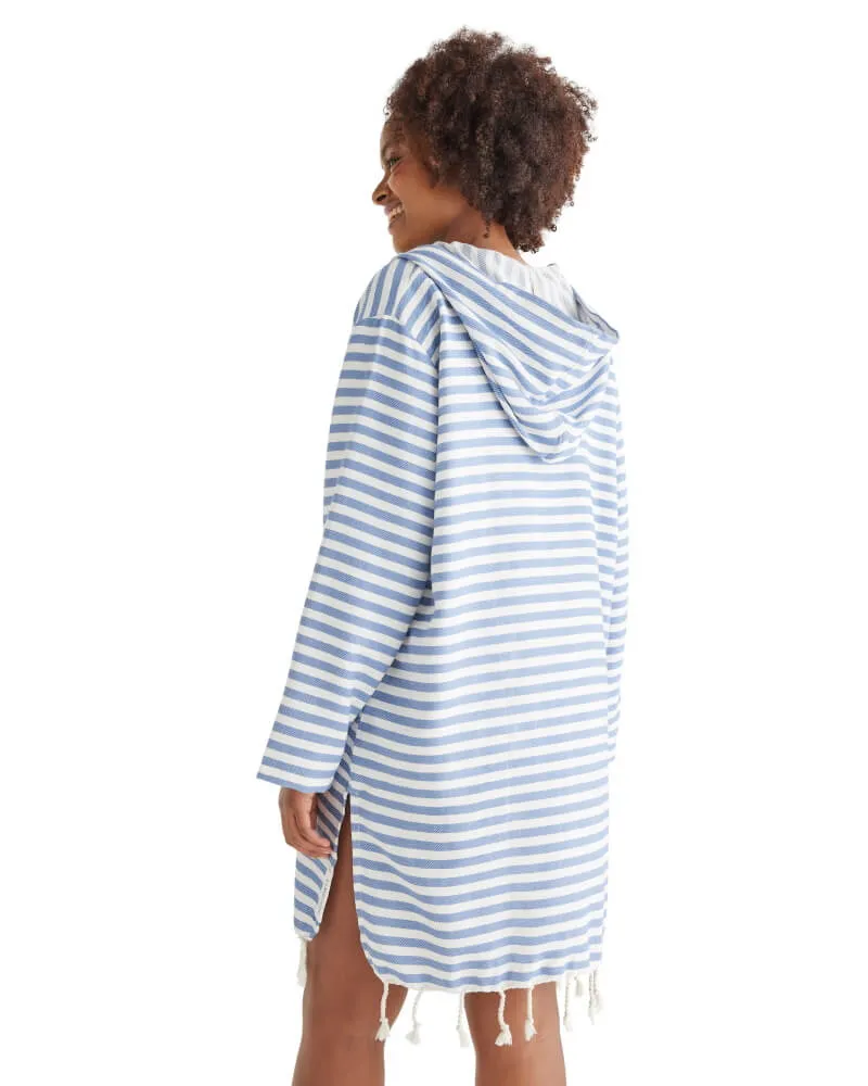 AMALFI Adult Hooded Towel Plus Size: Denim Blue/White