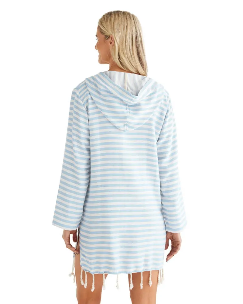 AMALFI Adult Hooded Towel: Sky Blue/White