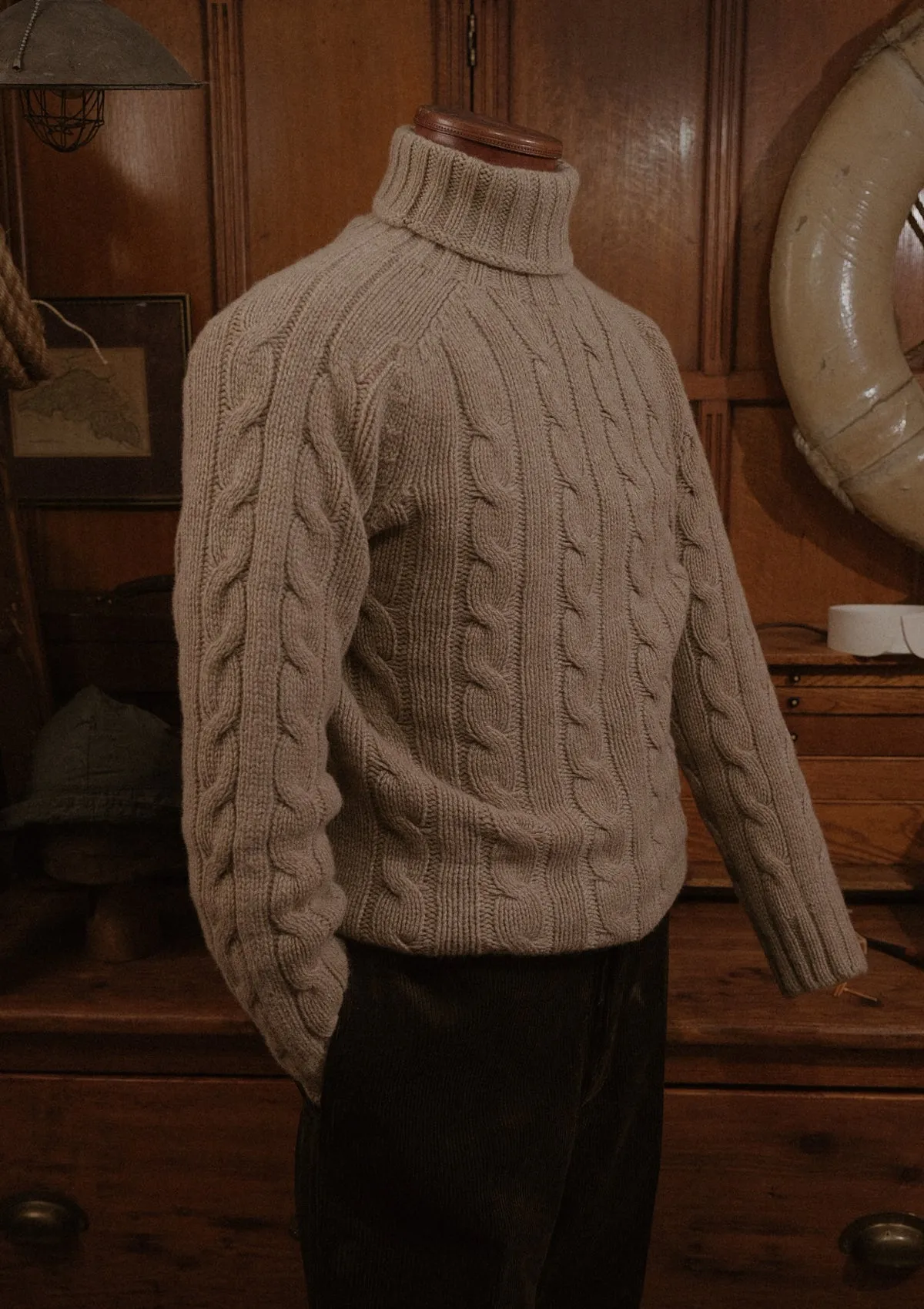 Anderson Cable Knit Super-soft Lambswool Sweater - Biscuit