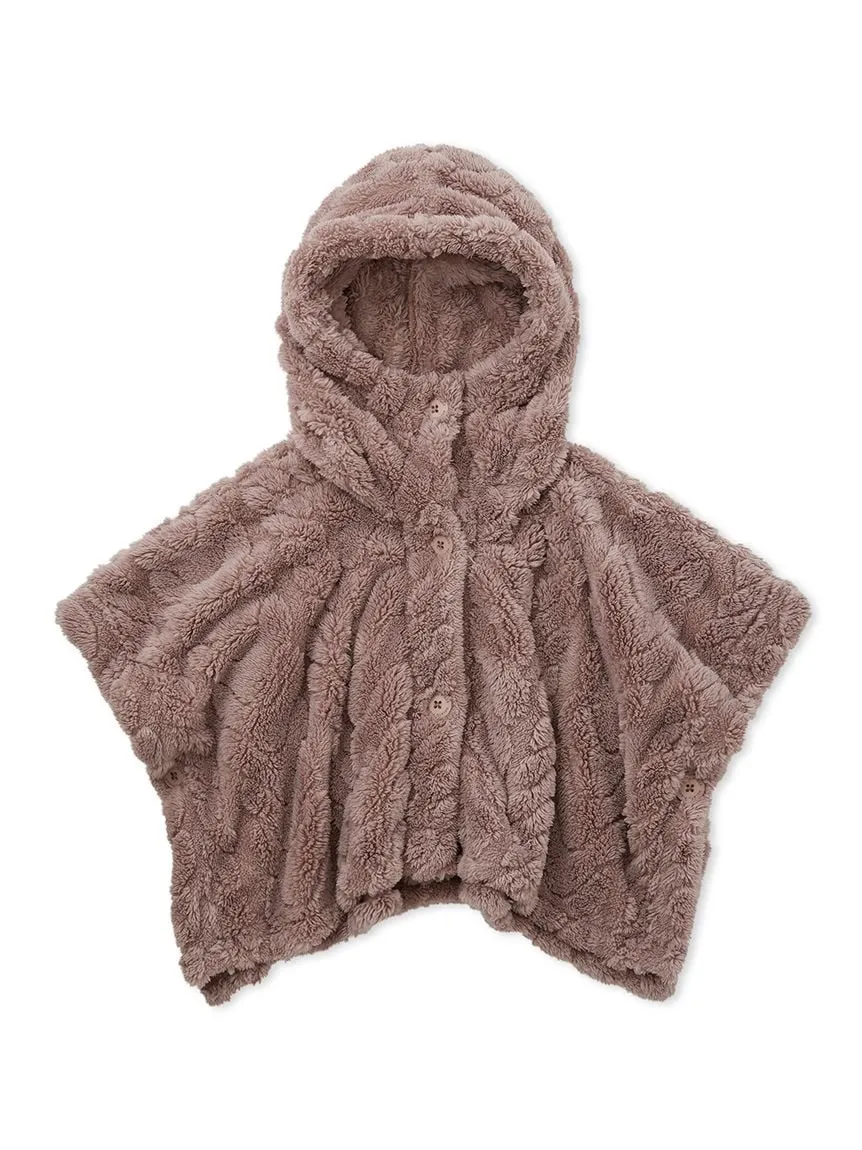 Aran Pattern Boa Poncho Hooded Cape