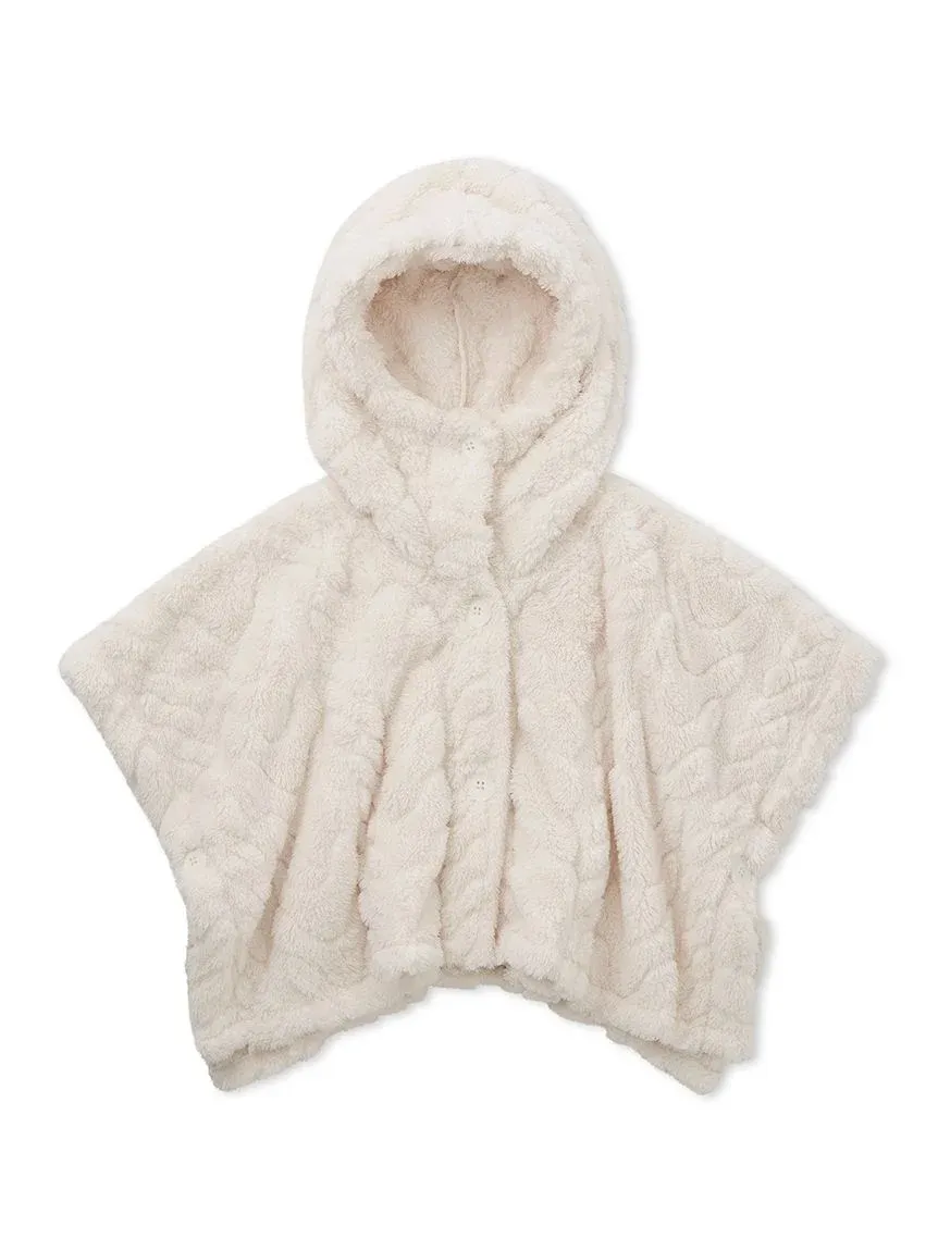 Aran Pattern Boa Poncho Hooded Cape