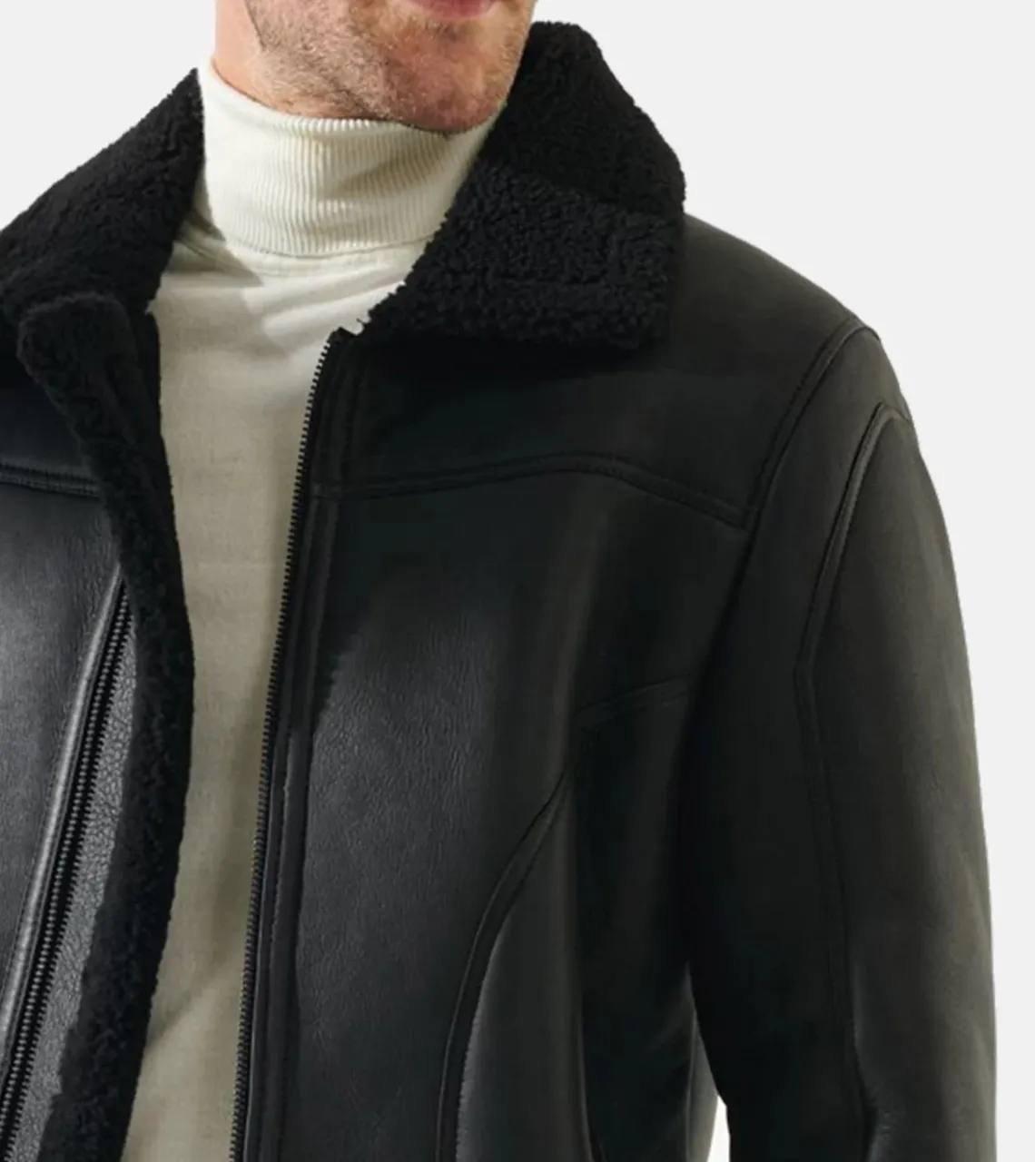 B3 Aviator Black Men's Shearling Leather Jacket