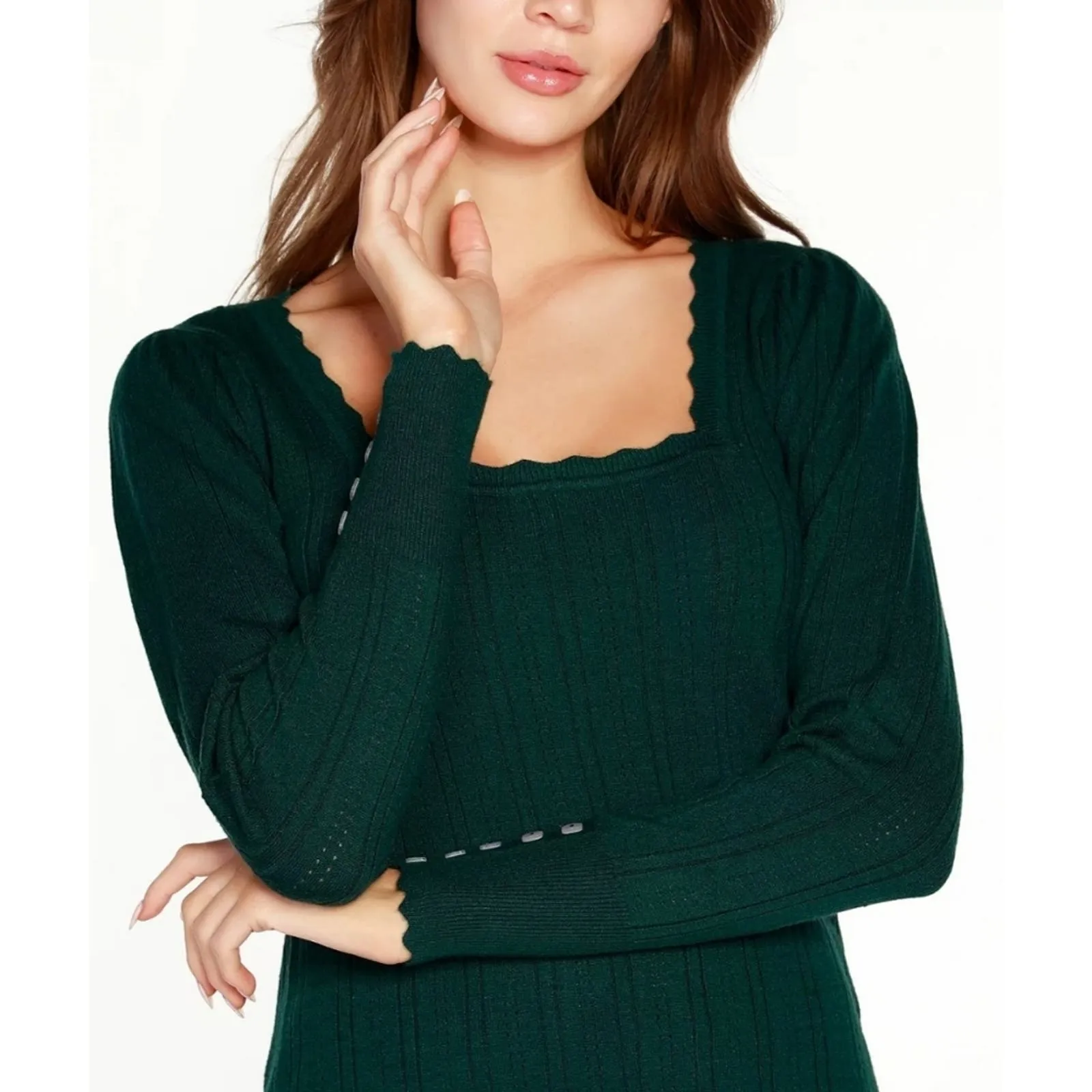 BELLDINI Women's Kaily K. Square Neck Sweater Deep Emerald XL