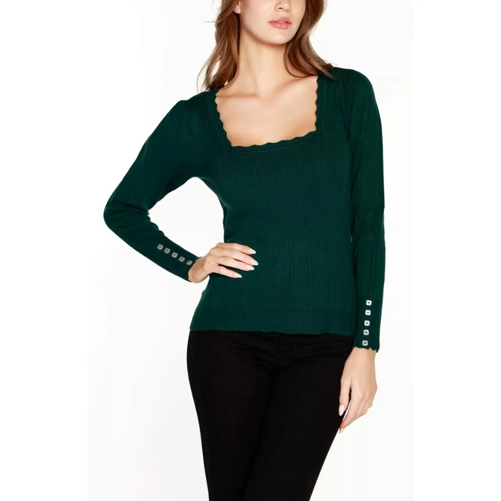 BELLDINI Women's Kaily K. Square Neck Sweater Deep Emerald XL