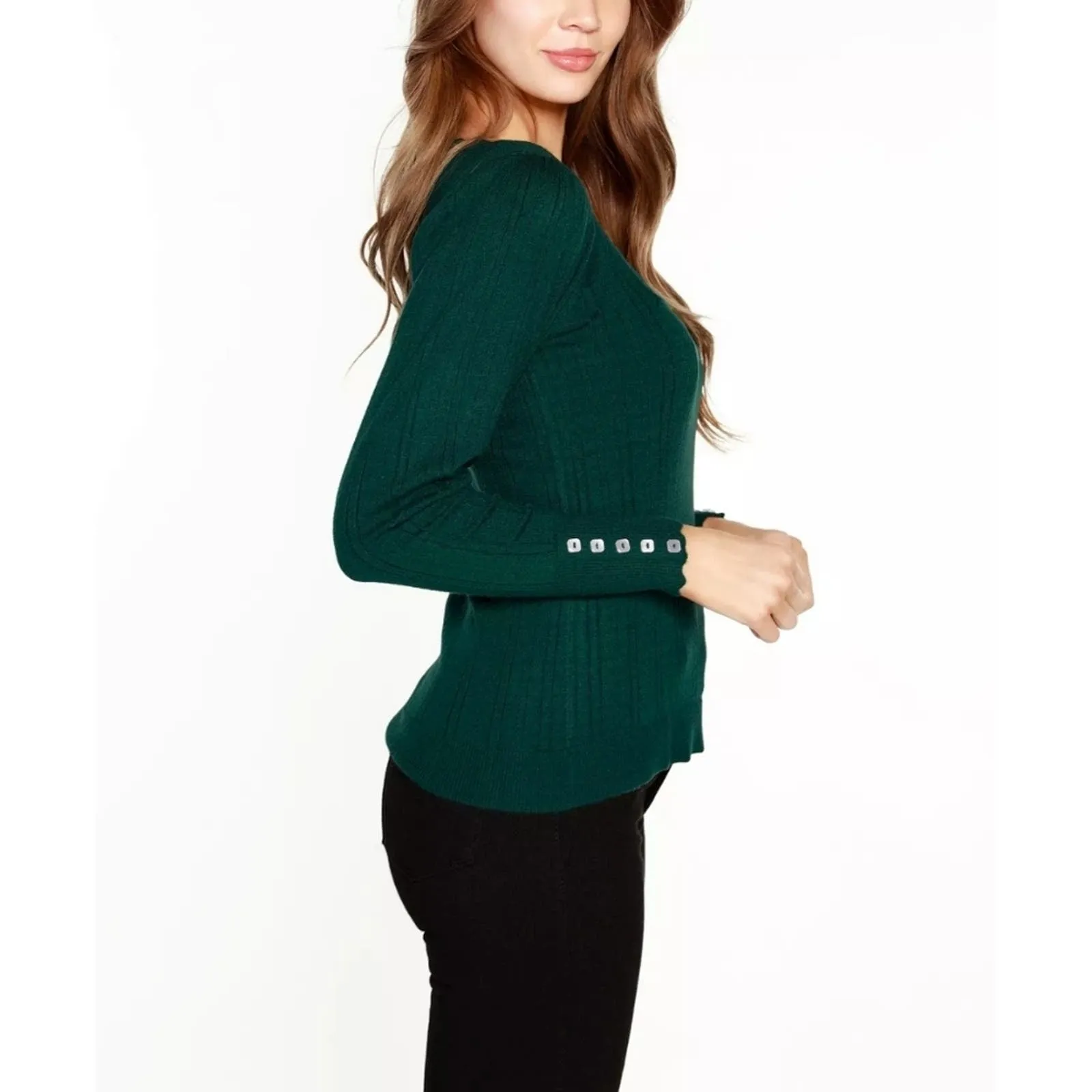 BELLDINI Women's Kaily K. Square Neck Sweater Deep Emerald XL