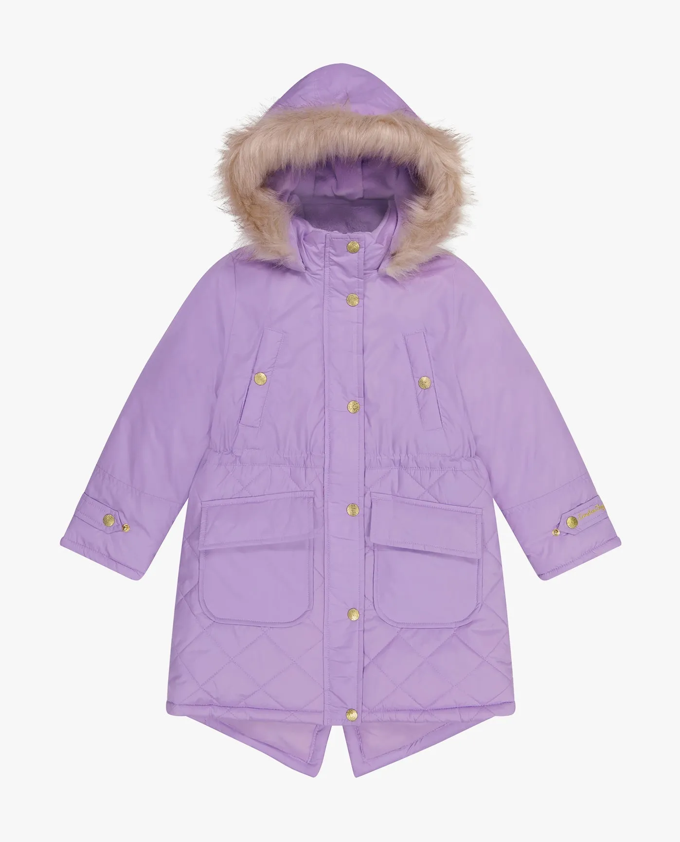 BIG GIRLS ZIP-FRONT MID CINCH QUILTED PARKA WITH FUR TRIMMED HOOD