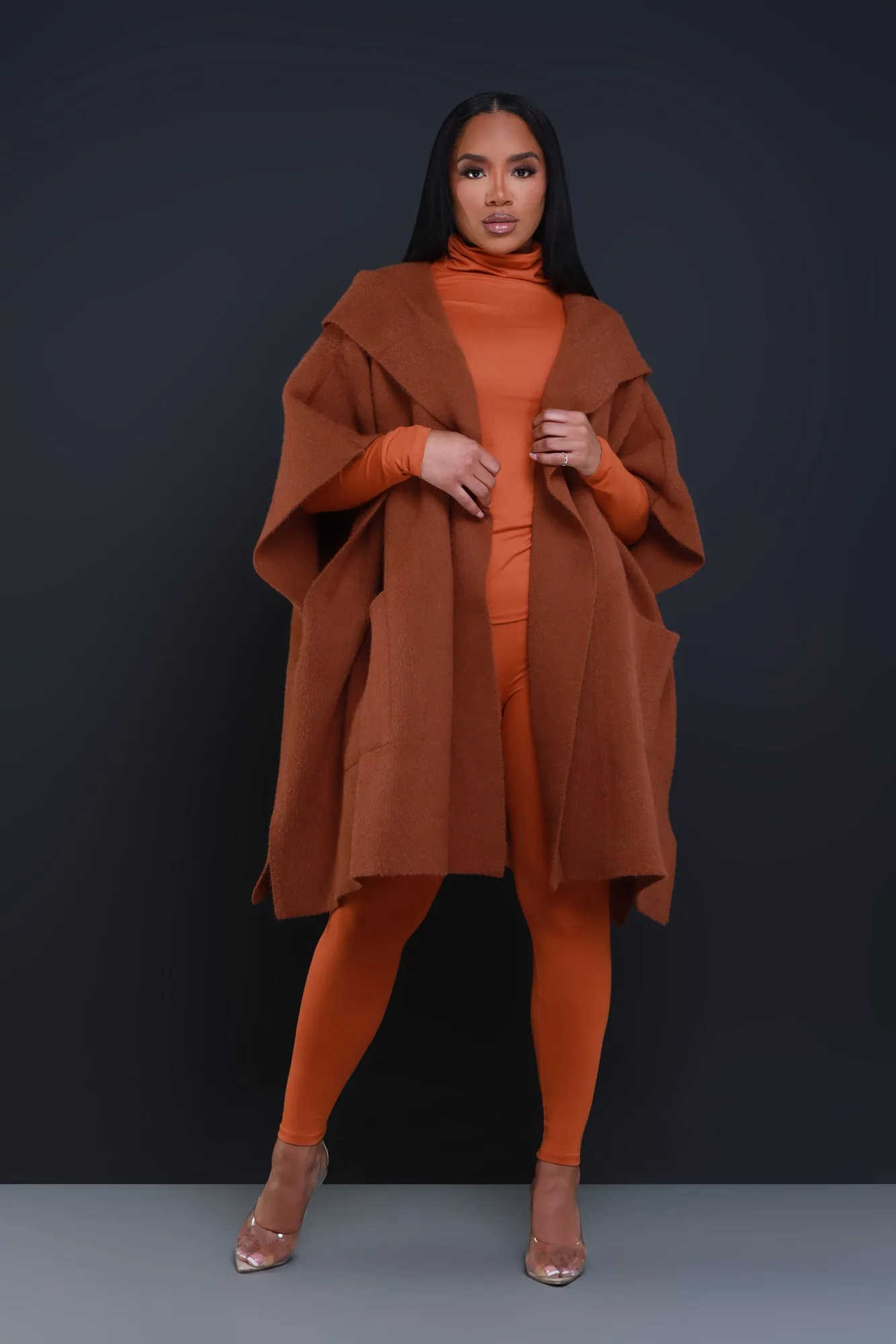 Can I Say Oversized Hooded Poncho - Camel