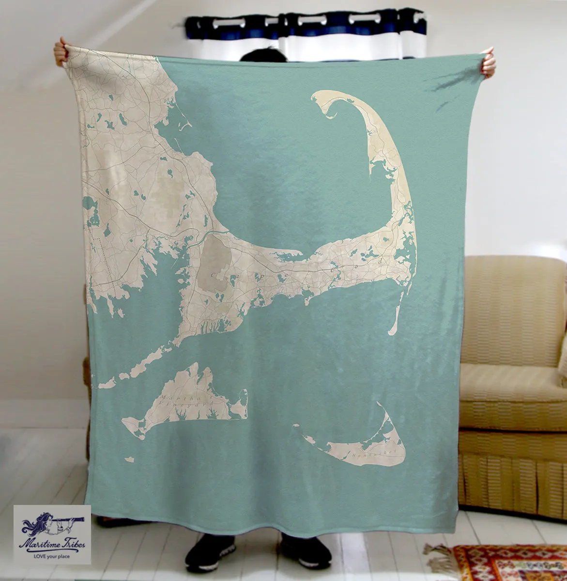 Cape Cod and the Islands MA Seaglass Map Blanket