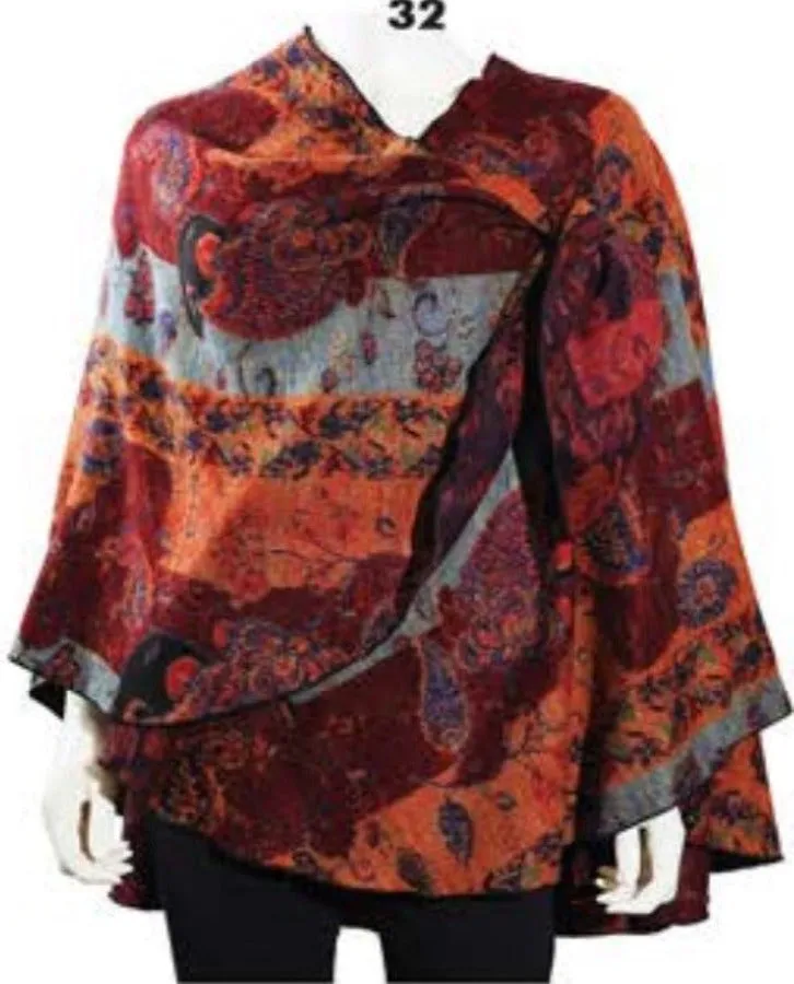 Cashmere Reversible Printed Buckle Cape Shawl