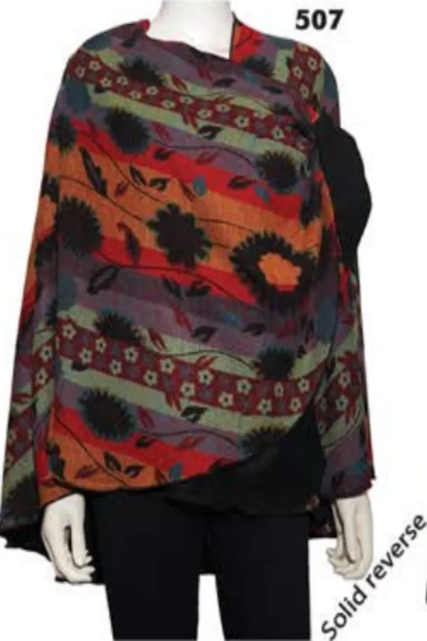 Cashmere Reversible Printed Buckle Cape Shawl