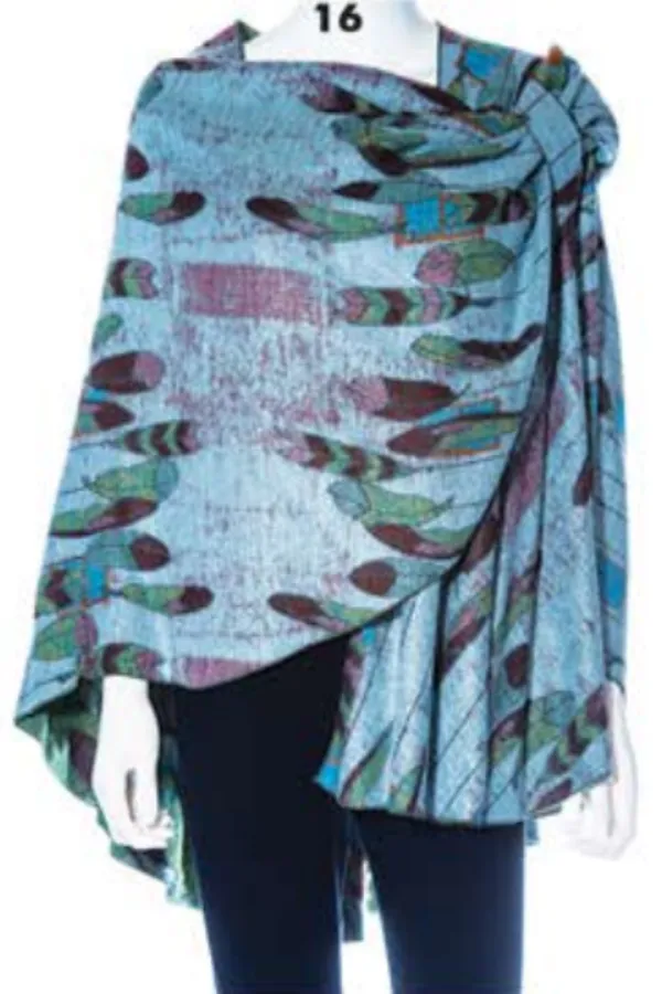 Cashmere Reversible Printed Buckle Cape Shawl