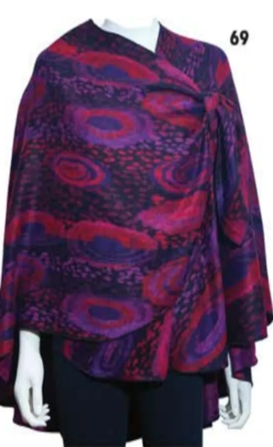 Cashmere Reversible Printed Buckle Cape Shawl