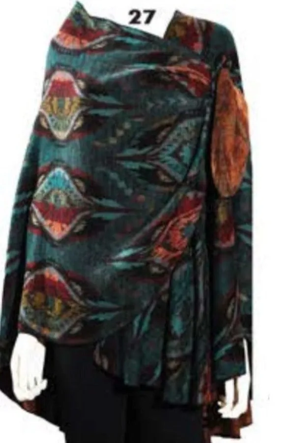 Cashmere Reversible Printed Buckle Cape Shawl