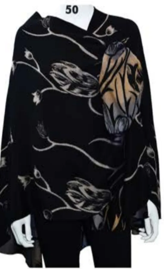 Cashmere Reversible Printed Buckle Cape Shawl