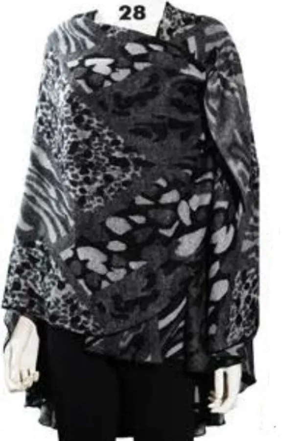 Cashmere Reversible Printed Buckle Cape Shawl