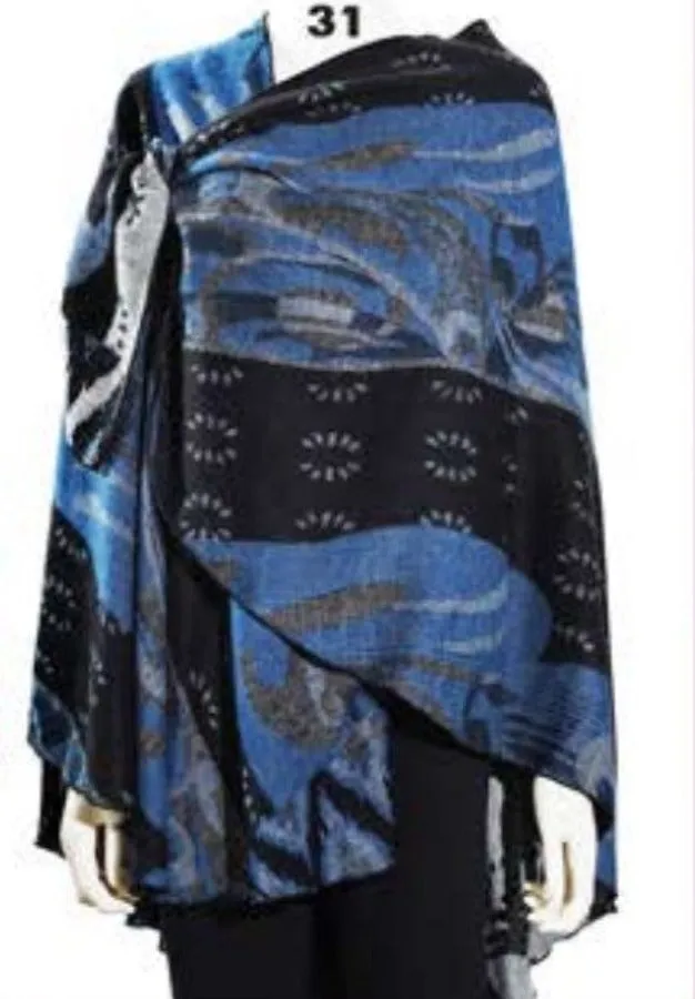 Cashmere Reversible Printed Buckle Cape Shawl