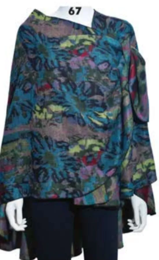 Cashmere Reversible Printed Buckle Cape Shawl