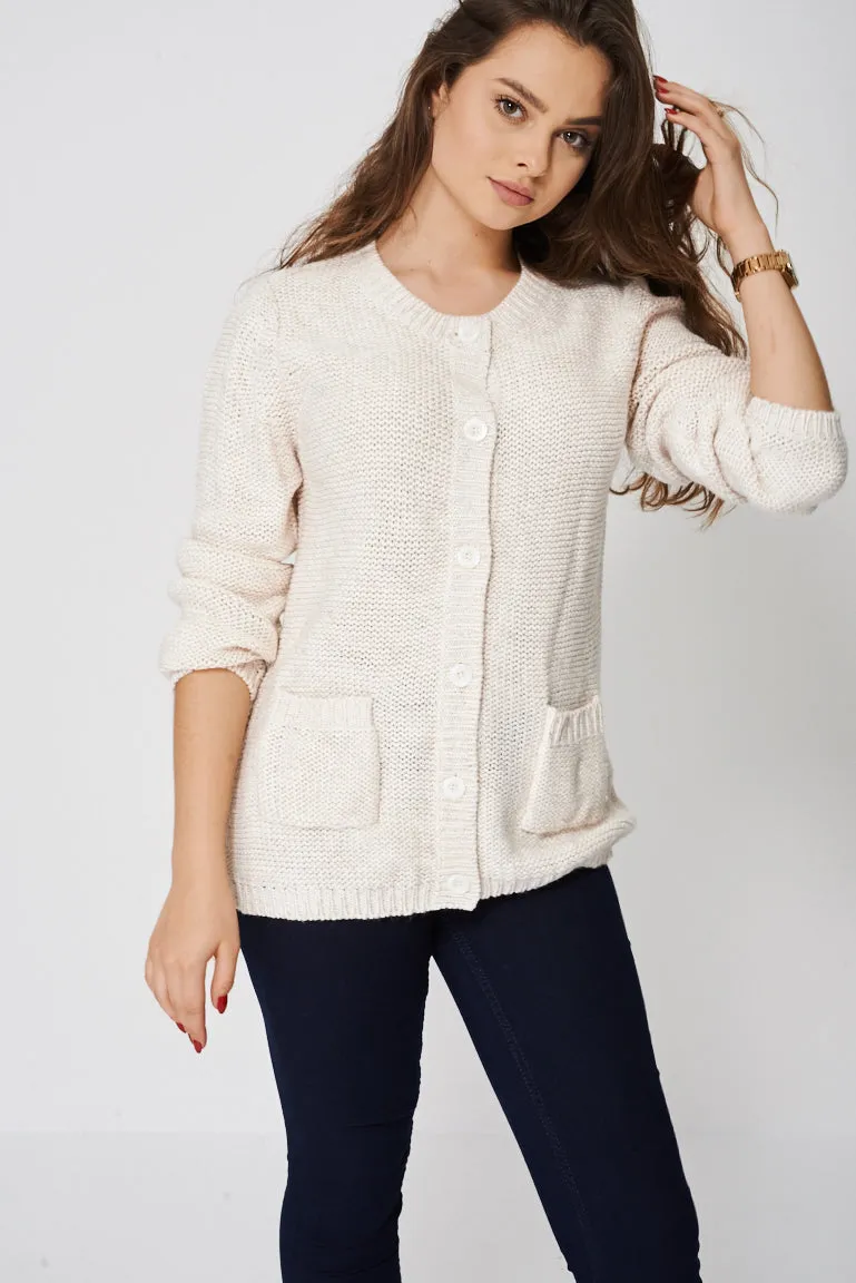 Chunky Knit Cardigan in Beige