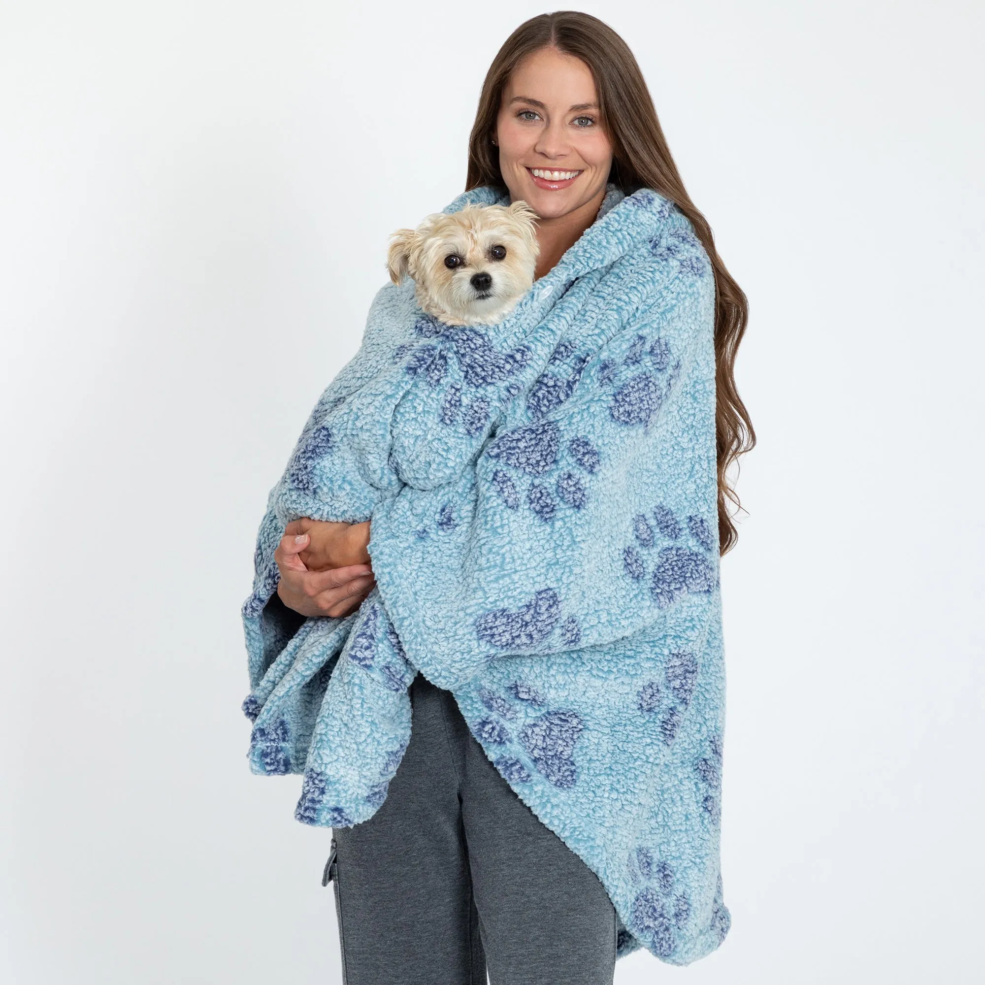 Cozy in Paws Plush Sherpa Fleece Hooded Cape with Pockets