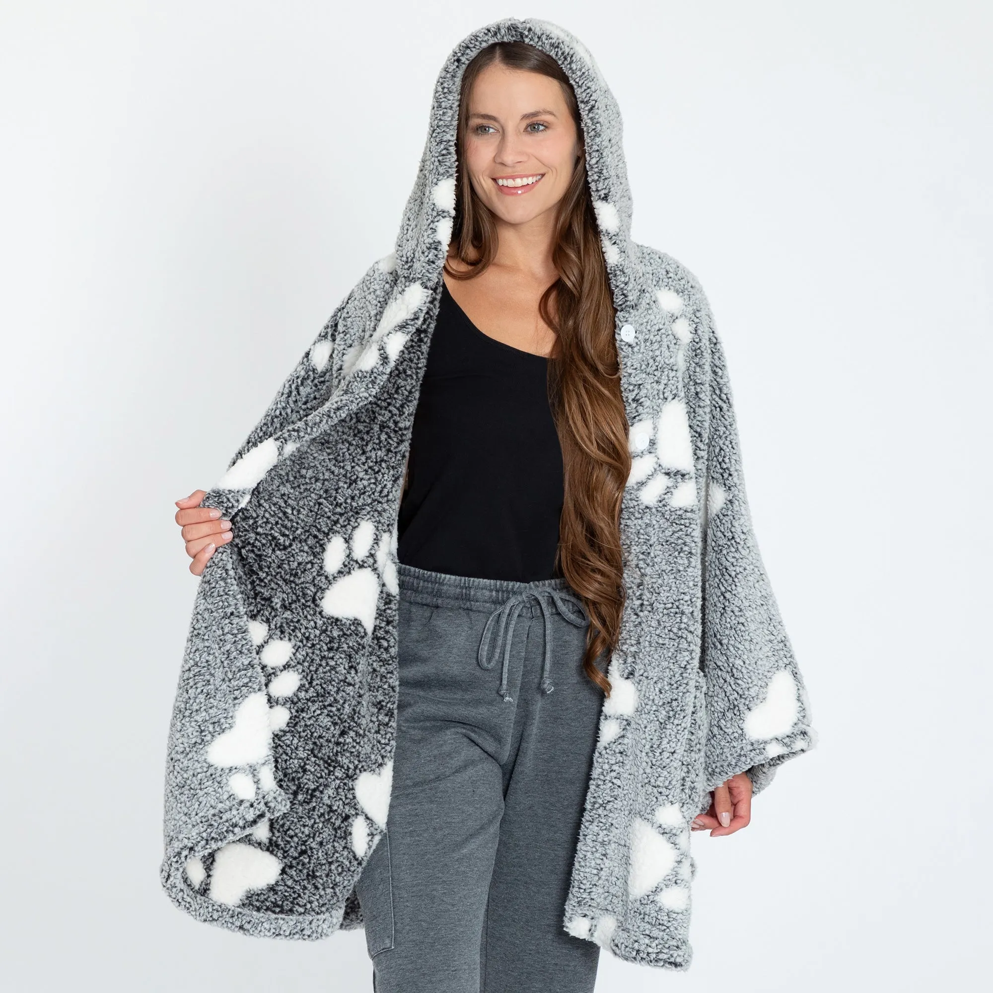 Cozy in Paws Plush Sherpa Fleece Hooded Cape with Pockets