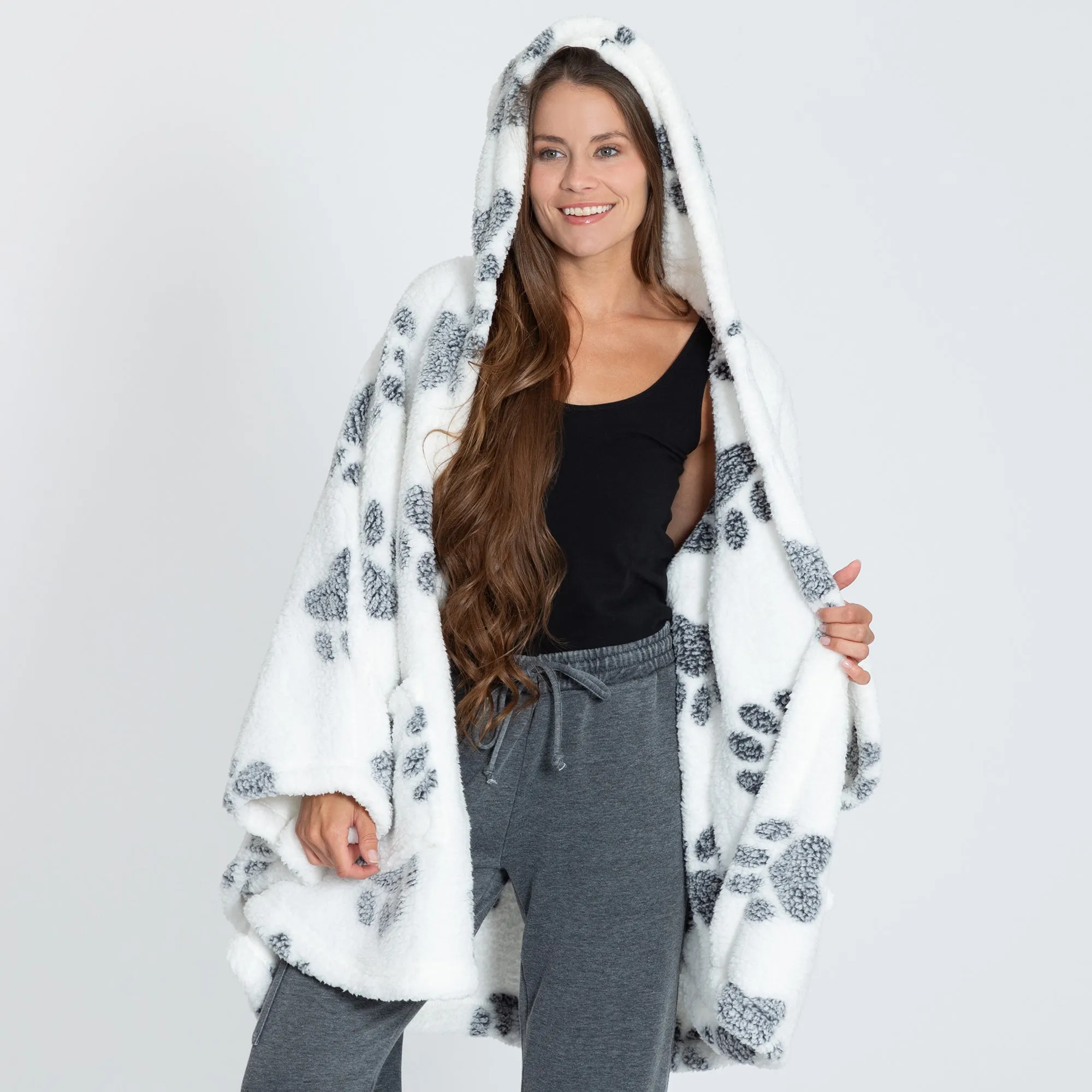 Cozy in Paws Plush Sherpa Fleece Hooded Cape with Pockets