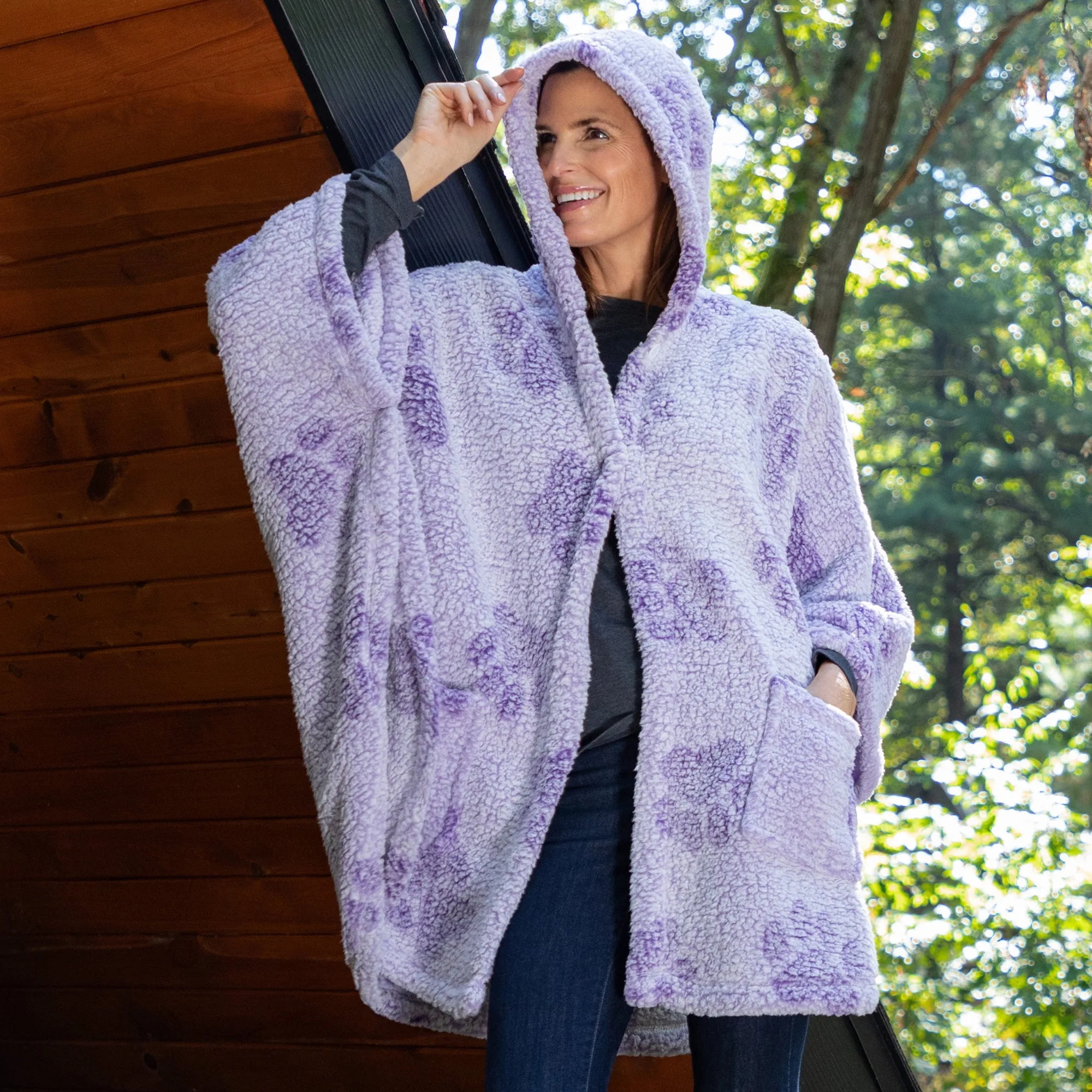 Cozy in Paws Plush Sherpa Fleece Hooded Cape with Pockets