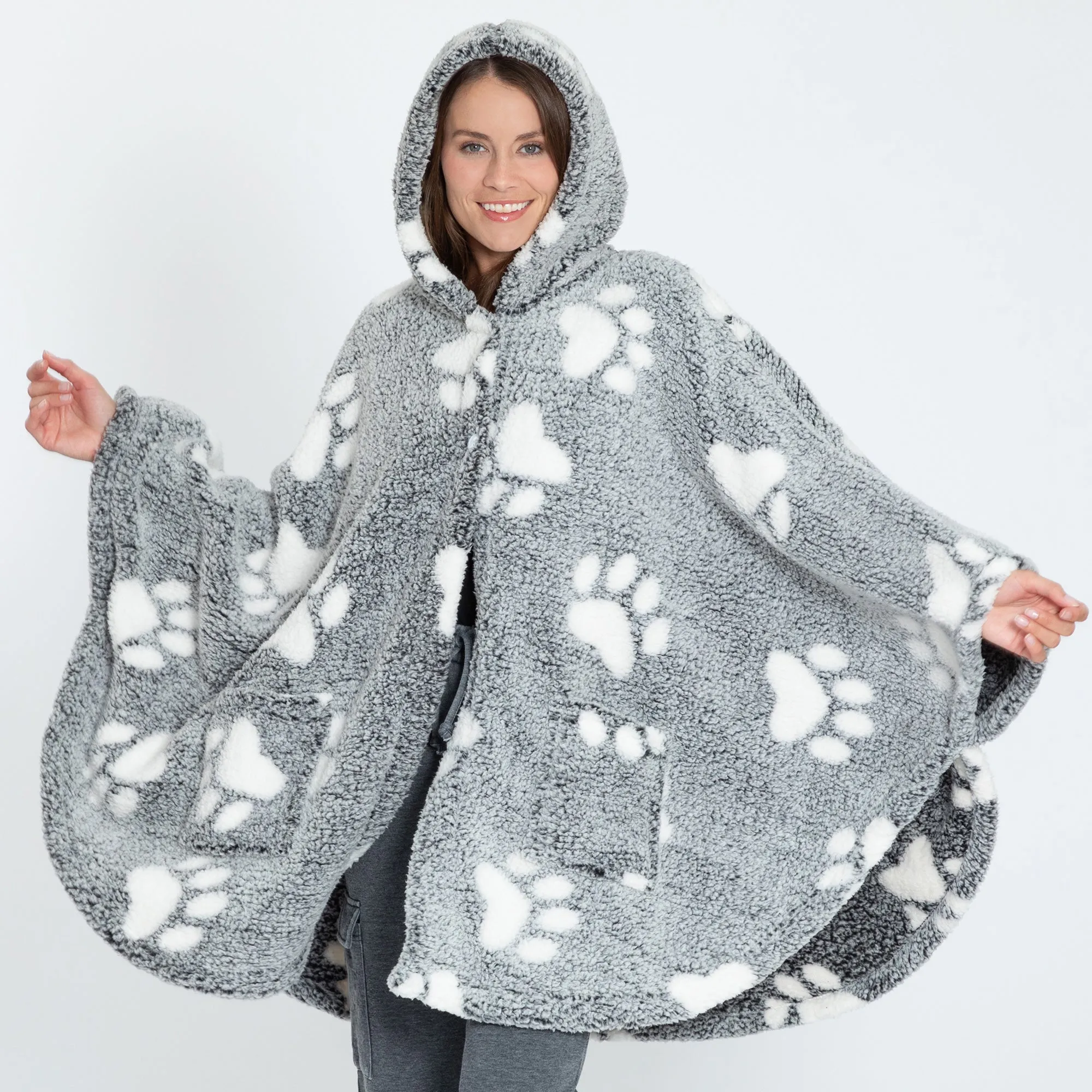 Cozy in Paws Plush Sherpa Fleece Hooded Cape with Pockets