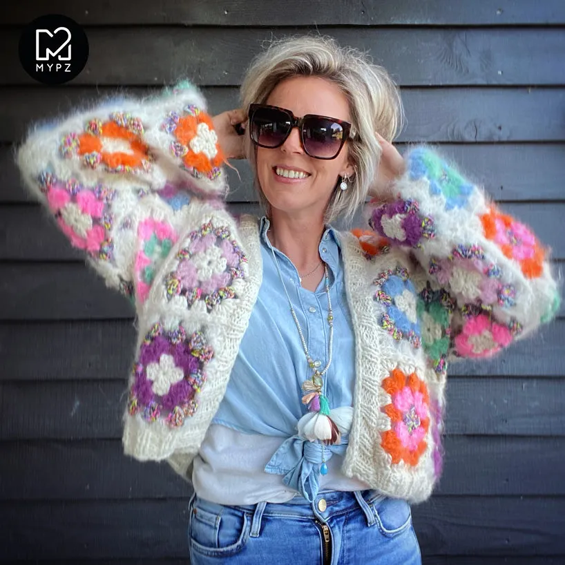 Crochet kit - MYPZ Dreamy Granny square bomber cardigan Off White (ENG-NL-DE-ES)