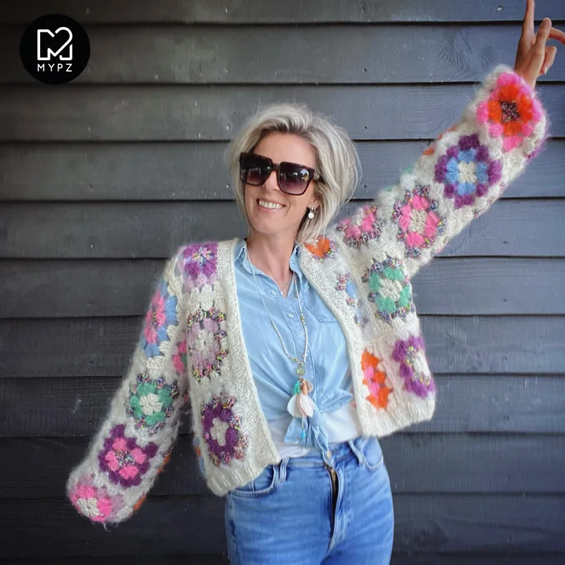 Crochet kit - MYPZ Dreamy Granny square bomber cardigan Off White (ENG-NL-DE-ES)