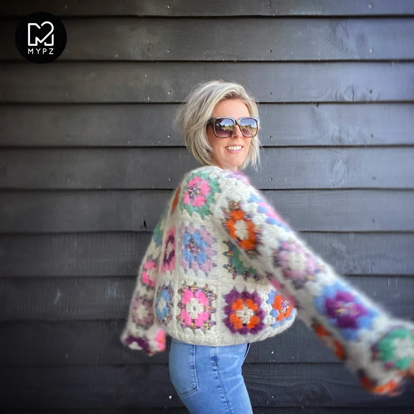 Crochet kit - MYPZ Dreamy Granny square bomber cardigan Off White (ENG-NL-DE-ES)