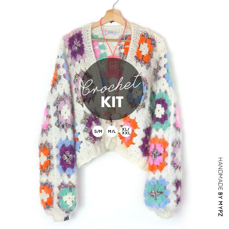 Crochet kit - MYPZ Dreamy Granny square bomber cardigan Off White (ENG-NL-DE-ES)