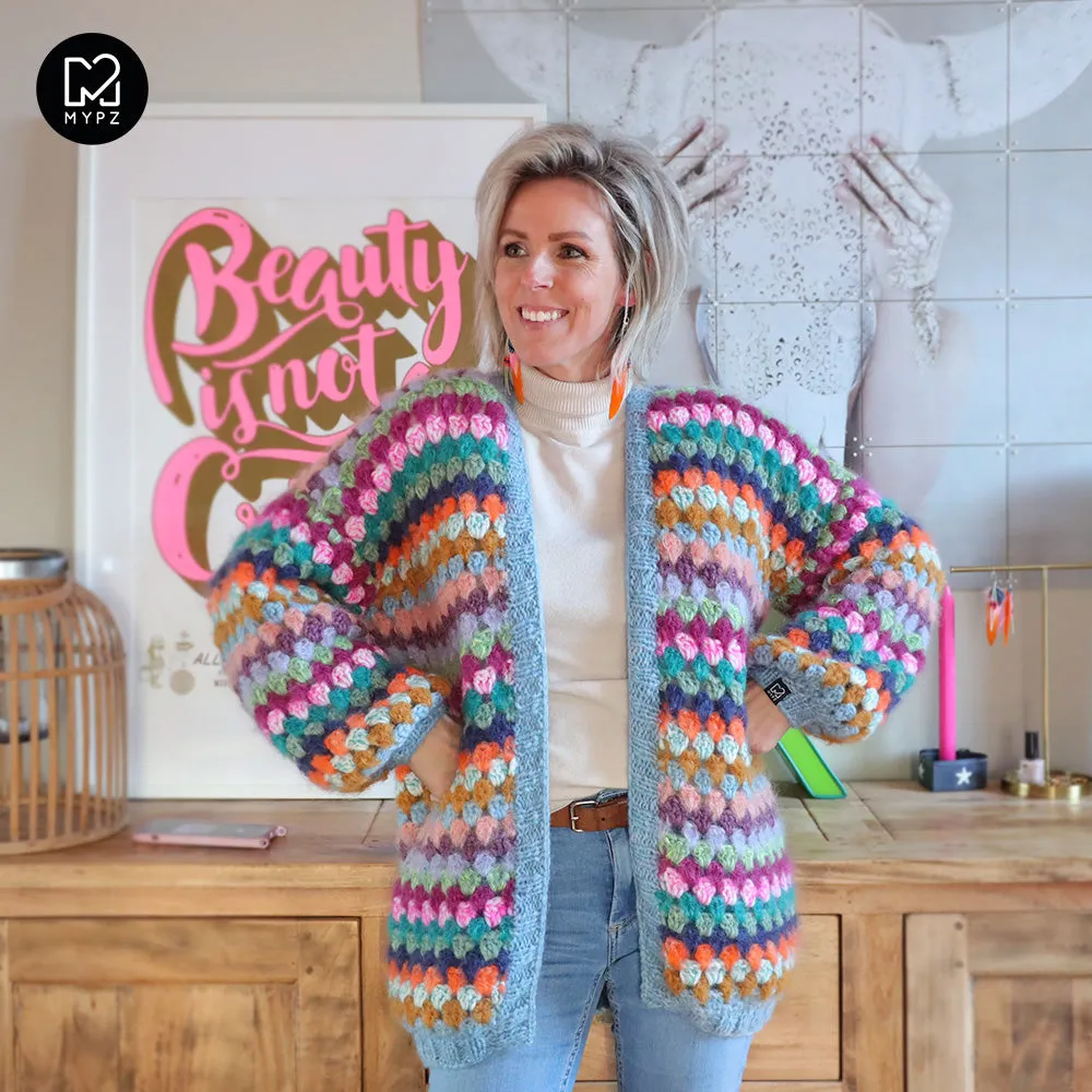 Crochet kit - MYPZ Mohair Granny stripes cardigan Belly (ENG-NL)