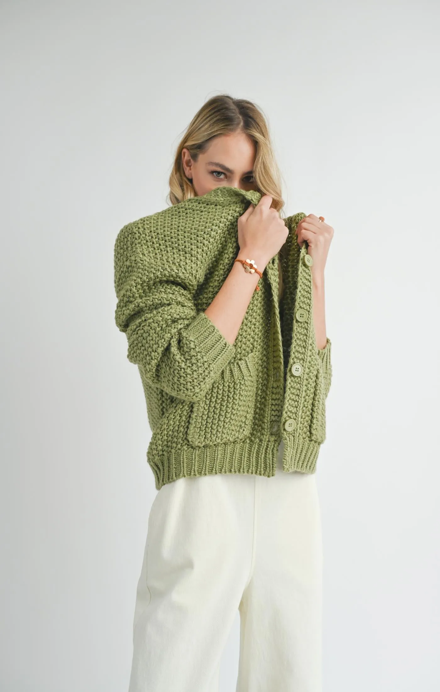 Eleanor Button Down Cardigan | Matcha