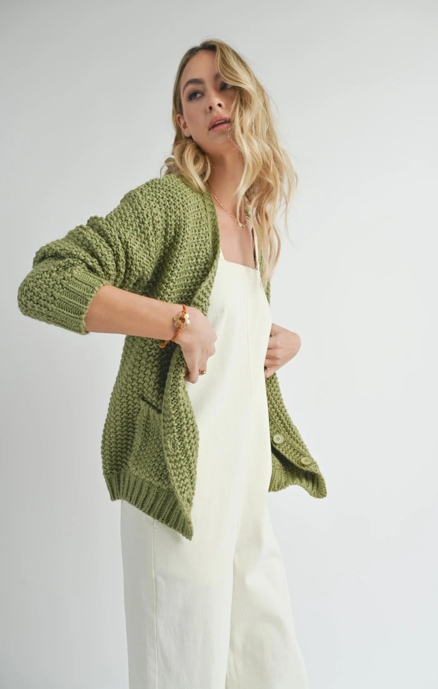 Eleanor Button Down Cardigan | Matcha