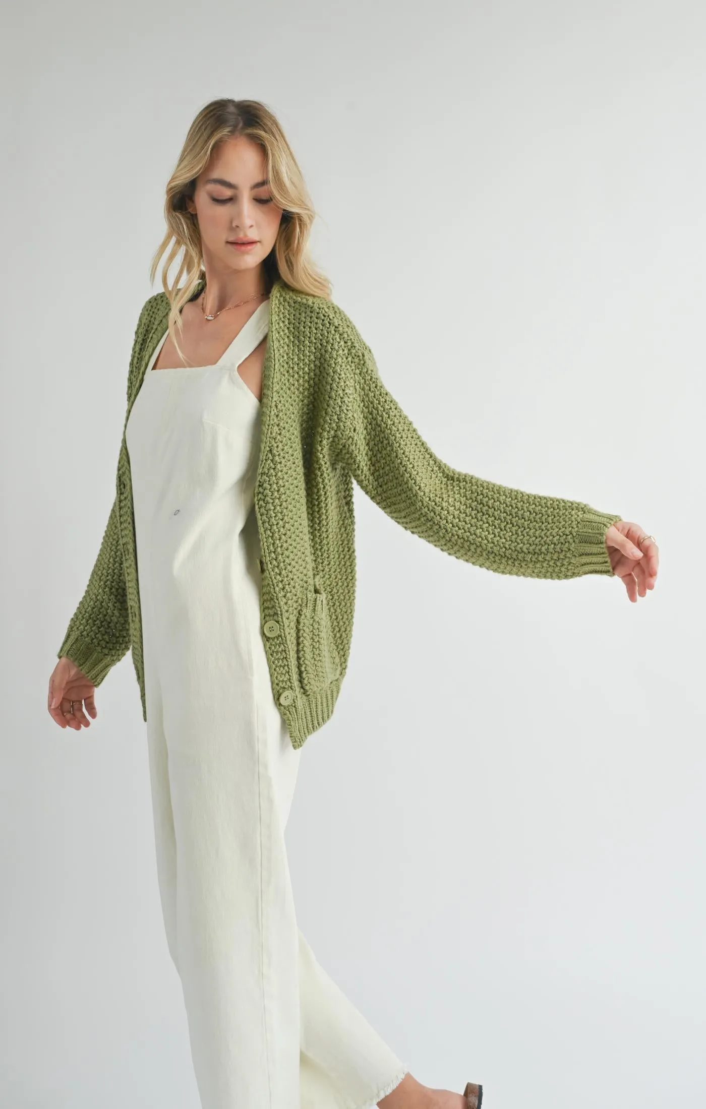 Eleanor Button Down Cardigan | Matcha