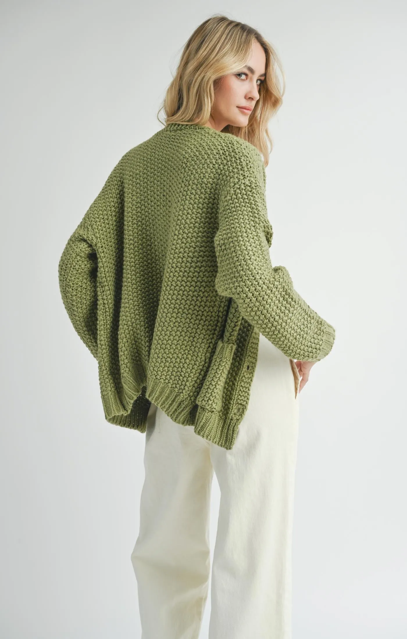 Eleanor Button Down Cardigan | Matcha