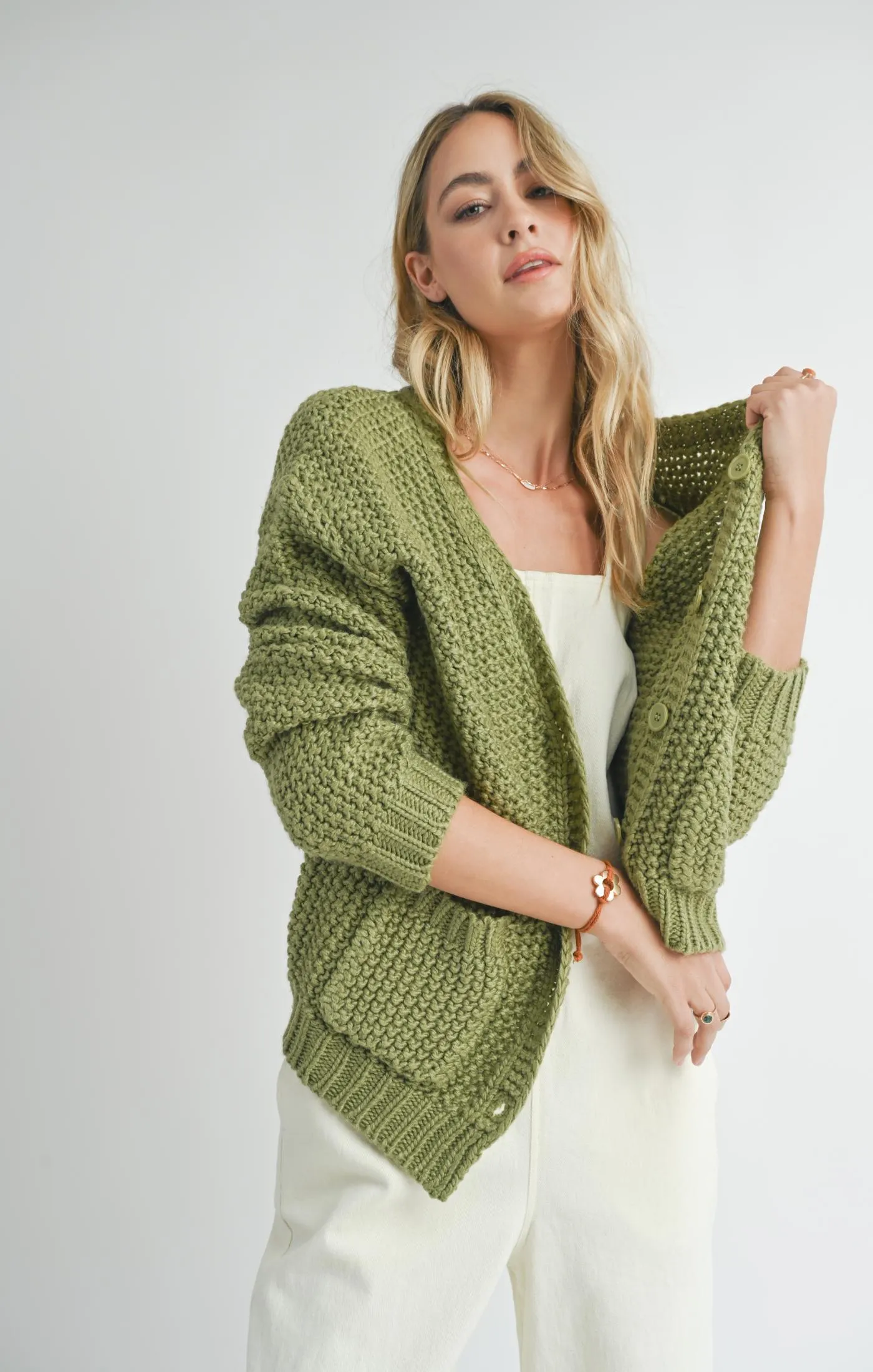 Eleanor Button Down Cardigan | Matcha