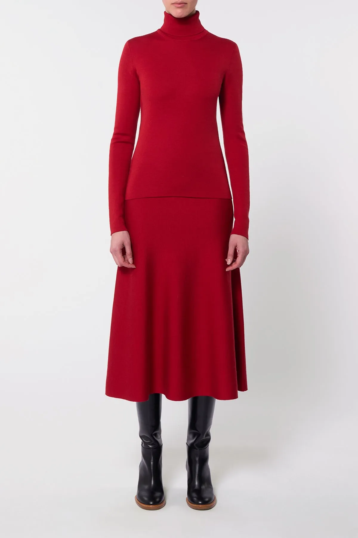 Freddie Knit Midi Skirt in Scarlet Red Merino Wool Cashmere