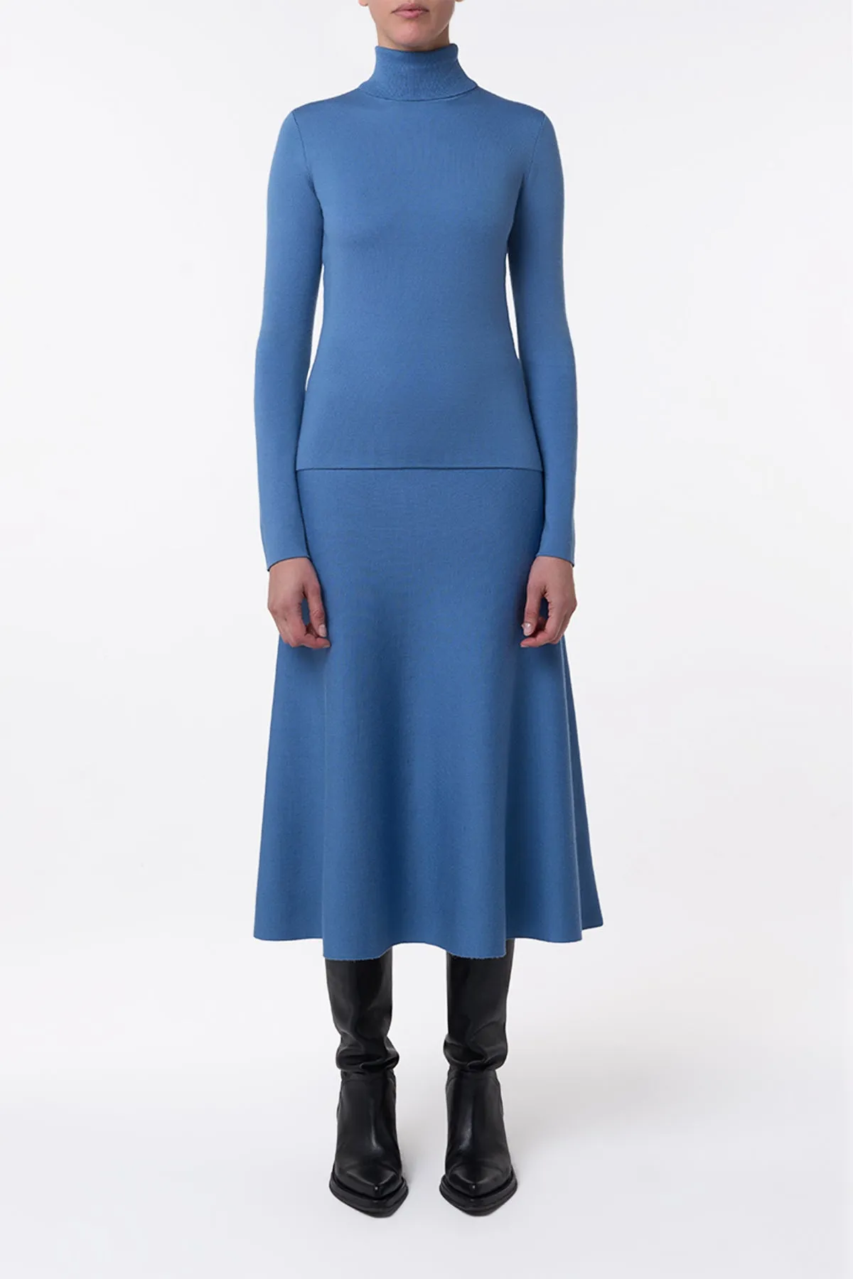 Freddie Knit Midi Skirt in Sky Merino Wool Cashmere