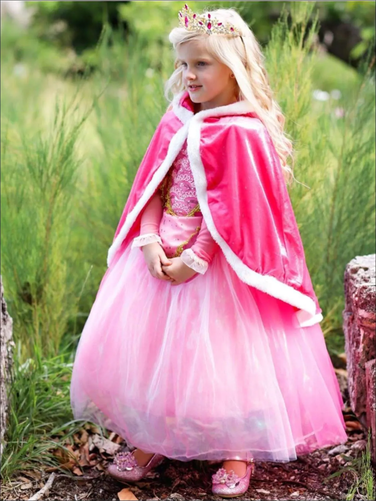 Girls Princess Aurora Sleeping Beauty Inspired Velvet Cape with Hood