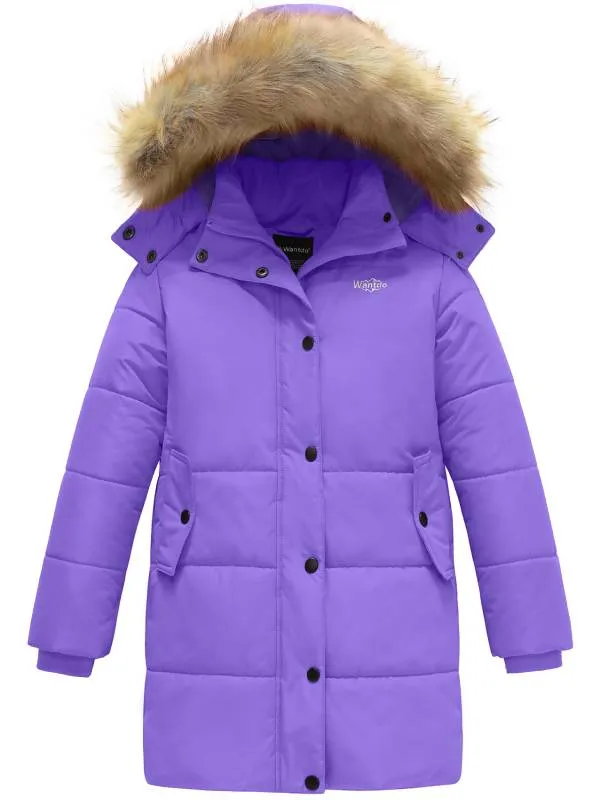 Girls Winter Coat Long Winter Jacket Parka Padded with Faux Fur Hood