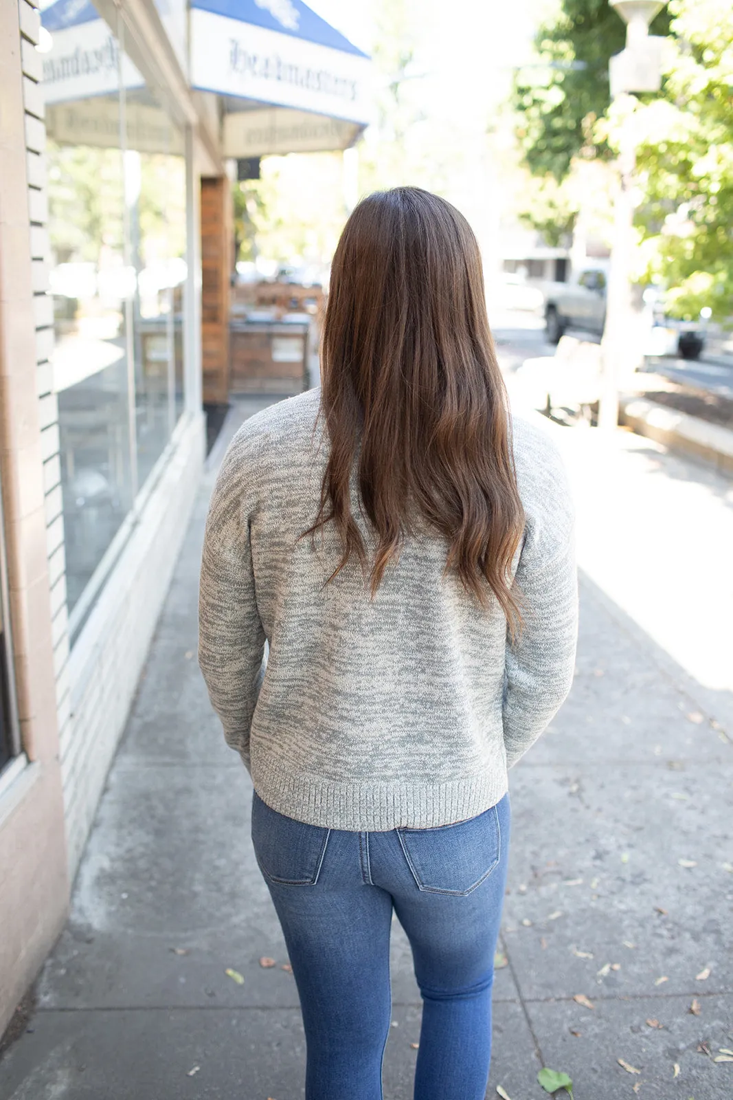 Gray Space Dye Mock Neck Sweater