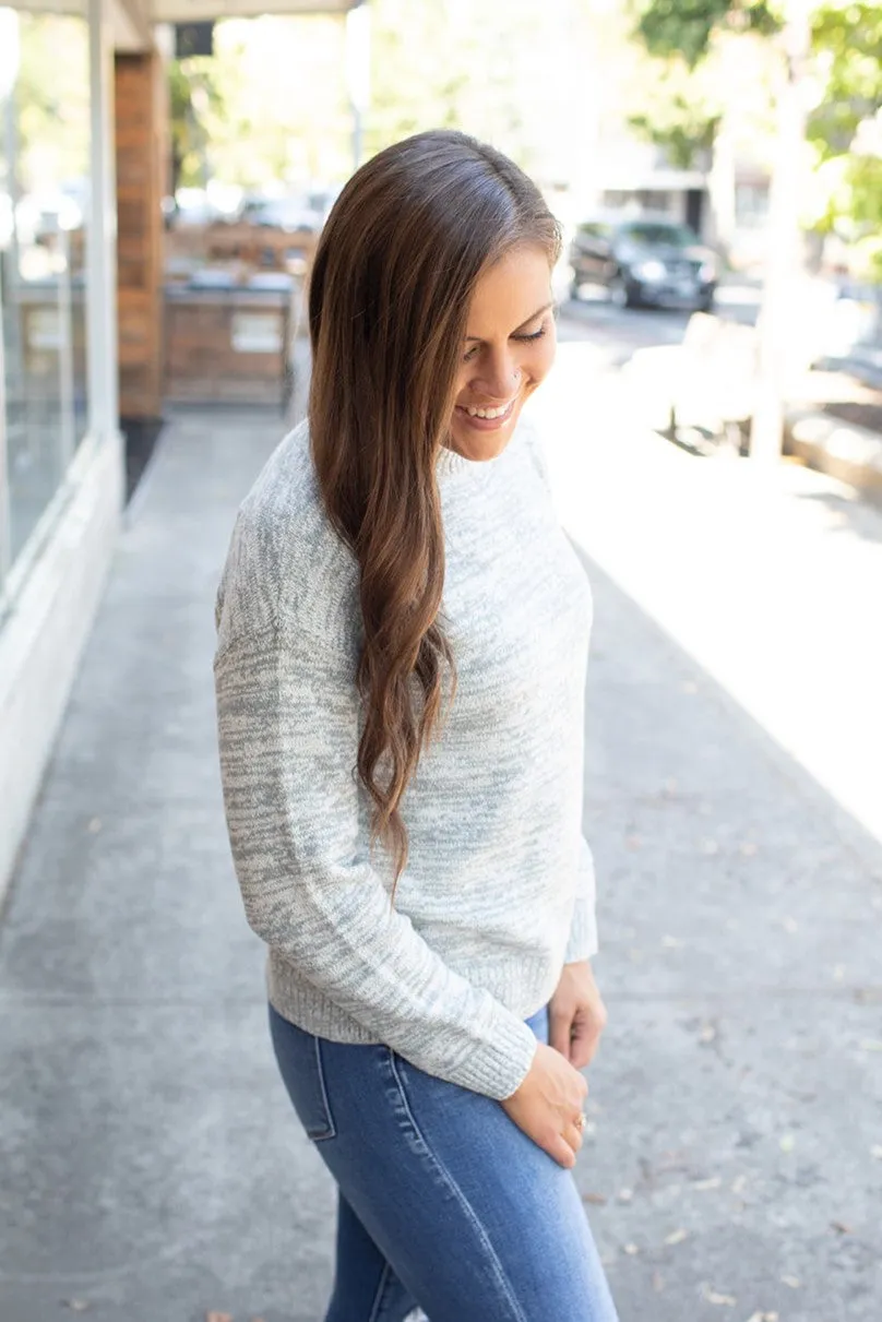 Gray Space Dye Mock Neck Sweater