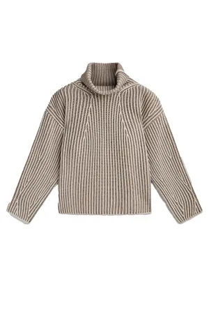 High Neck Knit Sweater with Contrast Thread