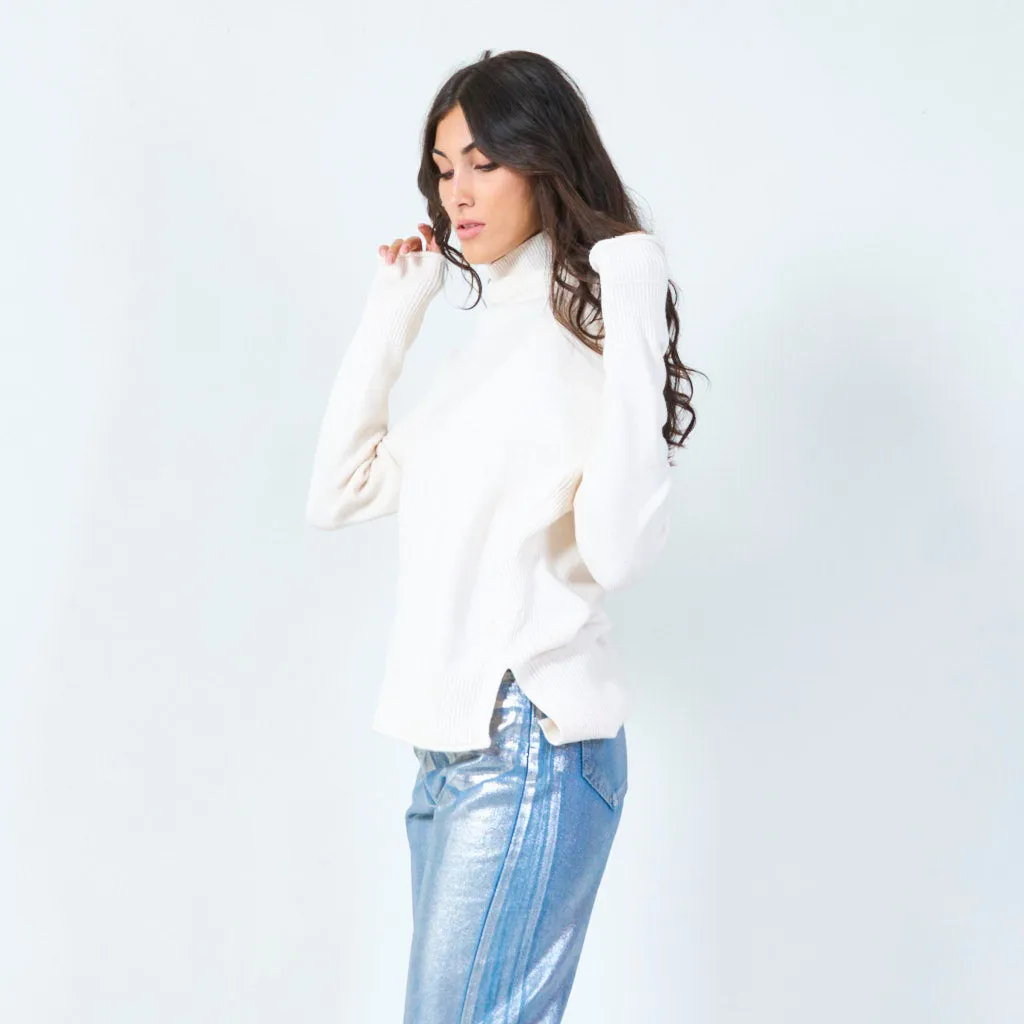 High-neck ribbed sweater wholesale