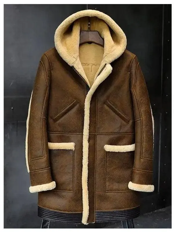 Hooded Sheepskin Shearling Leather Jacket - Stylish and Warm