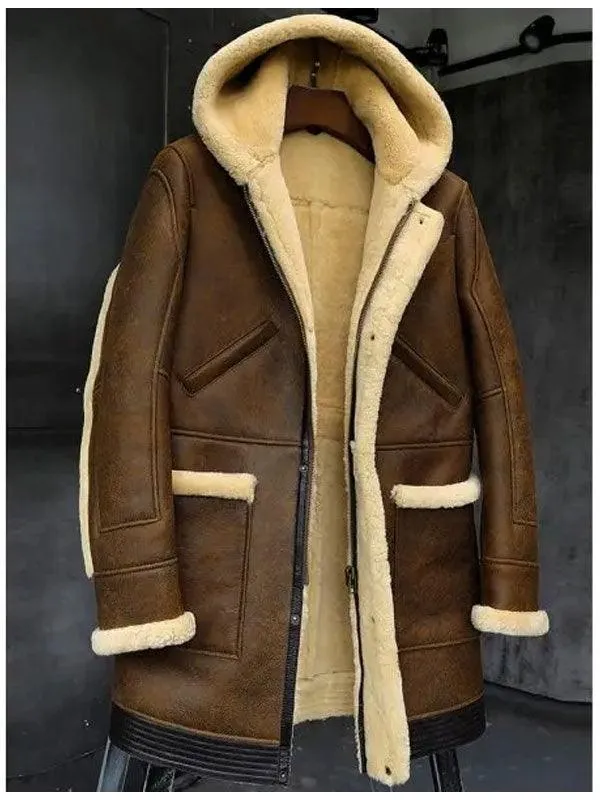 Hooded Sheepskin Shearling Leather Jacket - Stylish and Warm