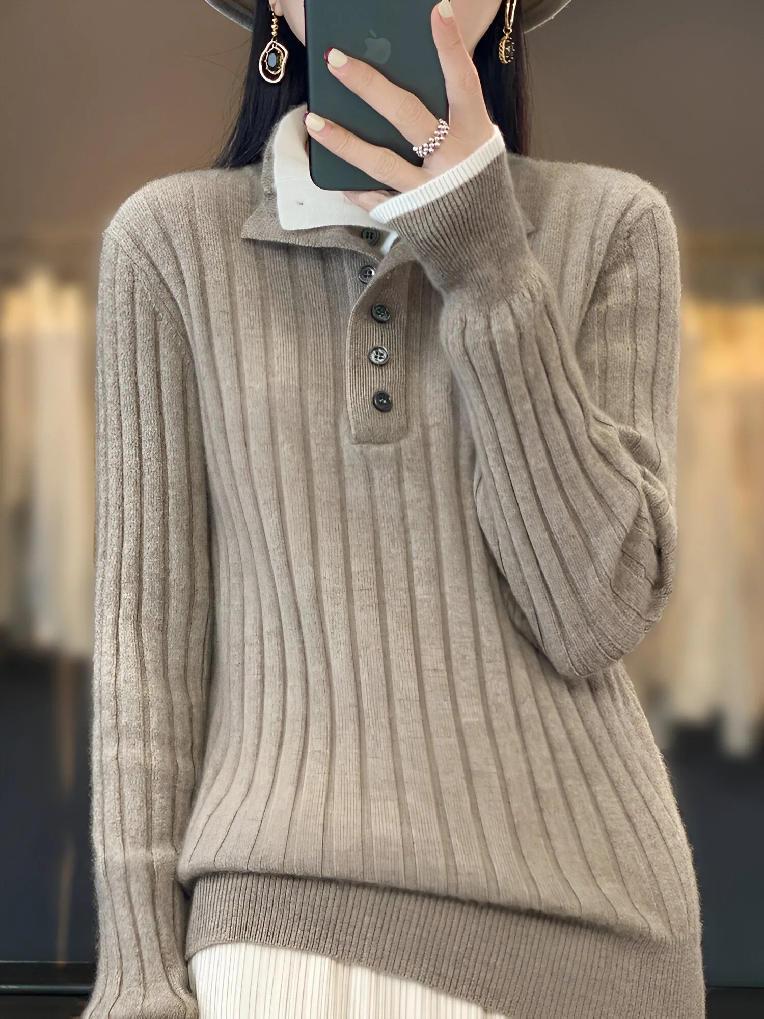 Ivyshape | Casual Turn-Down Collar Sweater Knitted Clothing Tops